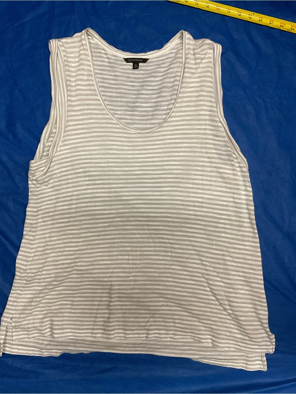 Banana Republic White and Light Gray Striped Sleeveless Tank